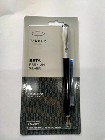 Parker Beta Premium Silver Fountain Pen with Ink Cartridge