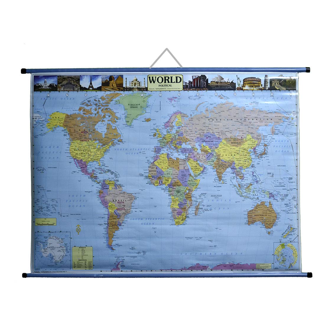 Laminated Political Map of The World with Plastic Roller