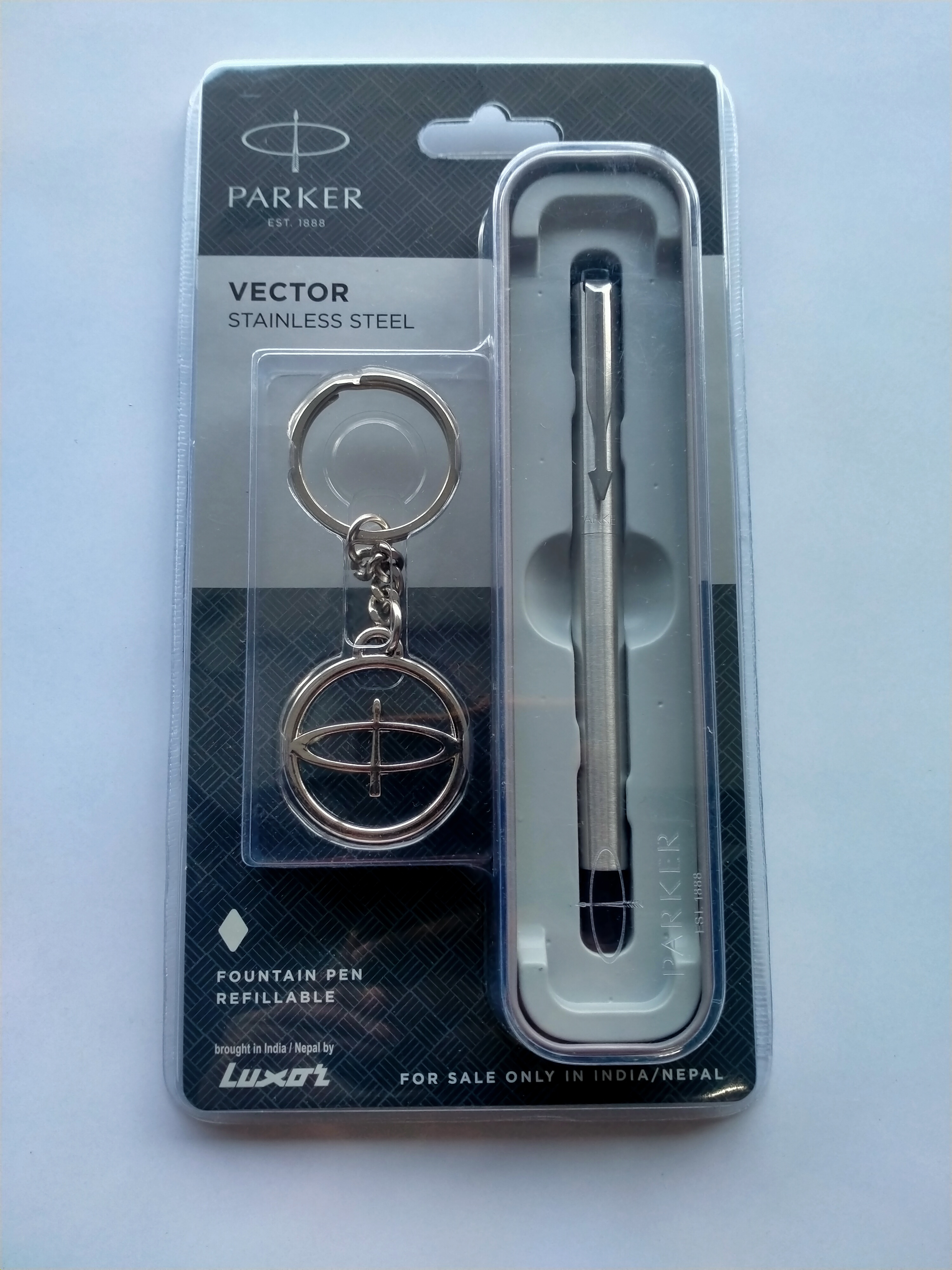 Parker Vector Stainless Steel Fountain Pen with Keychain